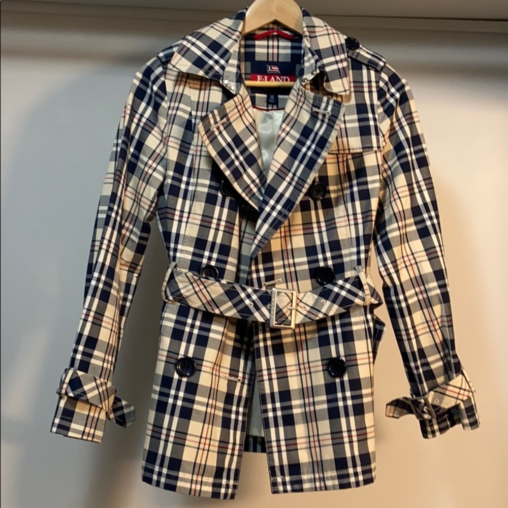 (RARELY WORN) Trench Coat, Plaid Patterned, E-Land